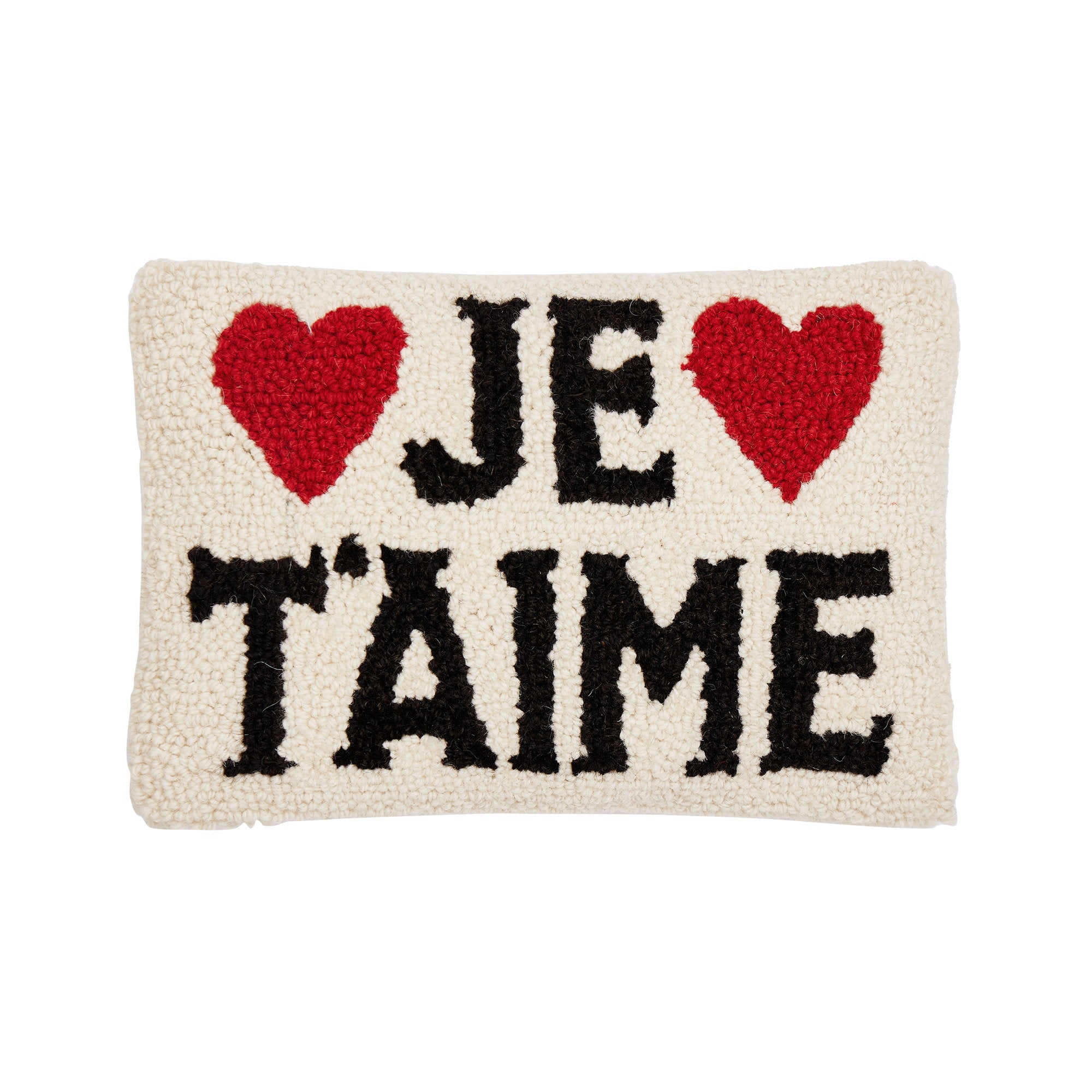 Je t'amime Hooked Wool Throw Pillow, 8x12 inch, front view