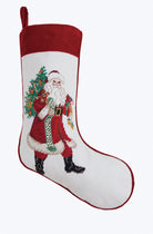 Jingle Claus Embroidered Needlepoint Christmas Stocking, 11x18 inch, front view