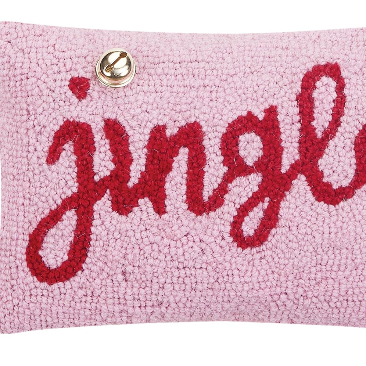 Jingle with Bell Hooked Wool Christmas Throw Pillow, close-up detail