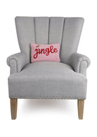 Jingle with Bell Hooked Wool Christmas Throw Pillow on an armchair, showing the throw pillow at room scale, 8x12 inch