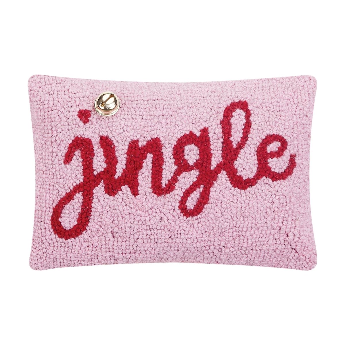 Jingle with Bell Hooked Wool Christmas Throw Pillow, 8x12 inch, front view