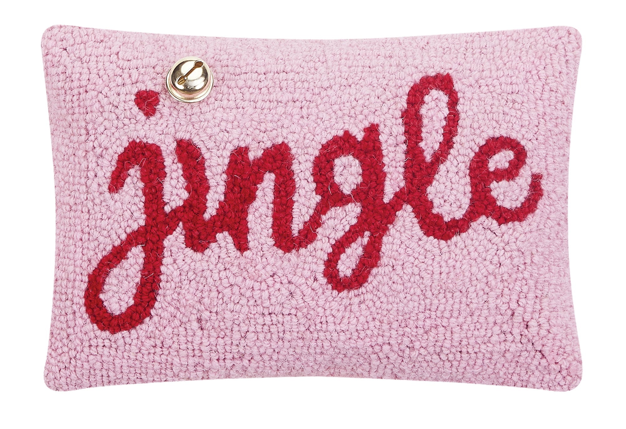 Jingle with Bell Hooked Wool Christmas Throw Pillow, 8x12 inch, front view