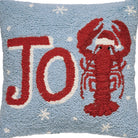 Joy Lobster Hooked Wool Christmas Throw Pillow, close-up detail