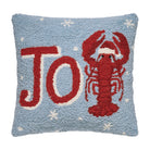 Joy Lobster Hooked Wool Christmas Throw Pillow, 14x14 inch, front view