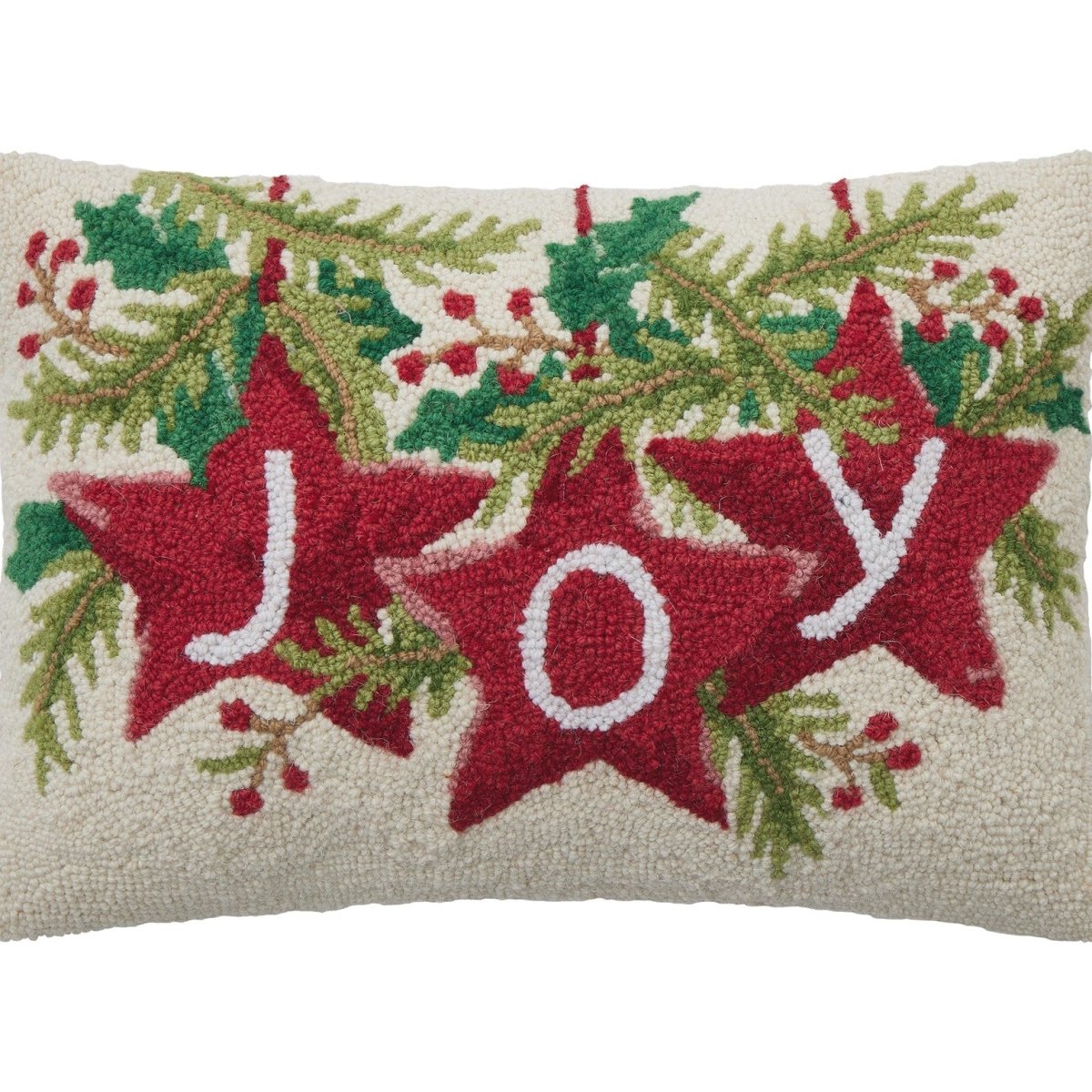 Joy Stars Hooked Wool Christmas Throw Pillow, close-up detail