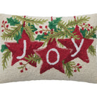 Joy Stars Hooked Wool Christmas Throw Pillow, close-up detail