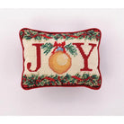 Joy Wool Needlepoint Christmas Throw Pillow, 6x9 inch, front view