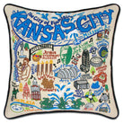 Kansas City, MO BBQ City hand-embroidered throw pillow showcasing iconic landmarks