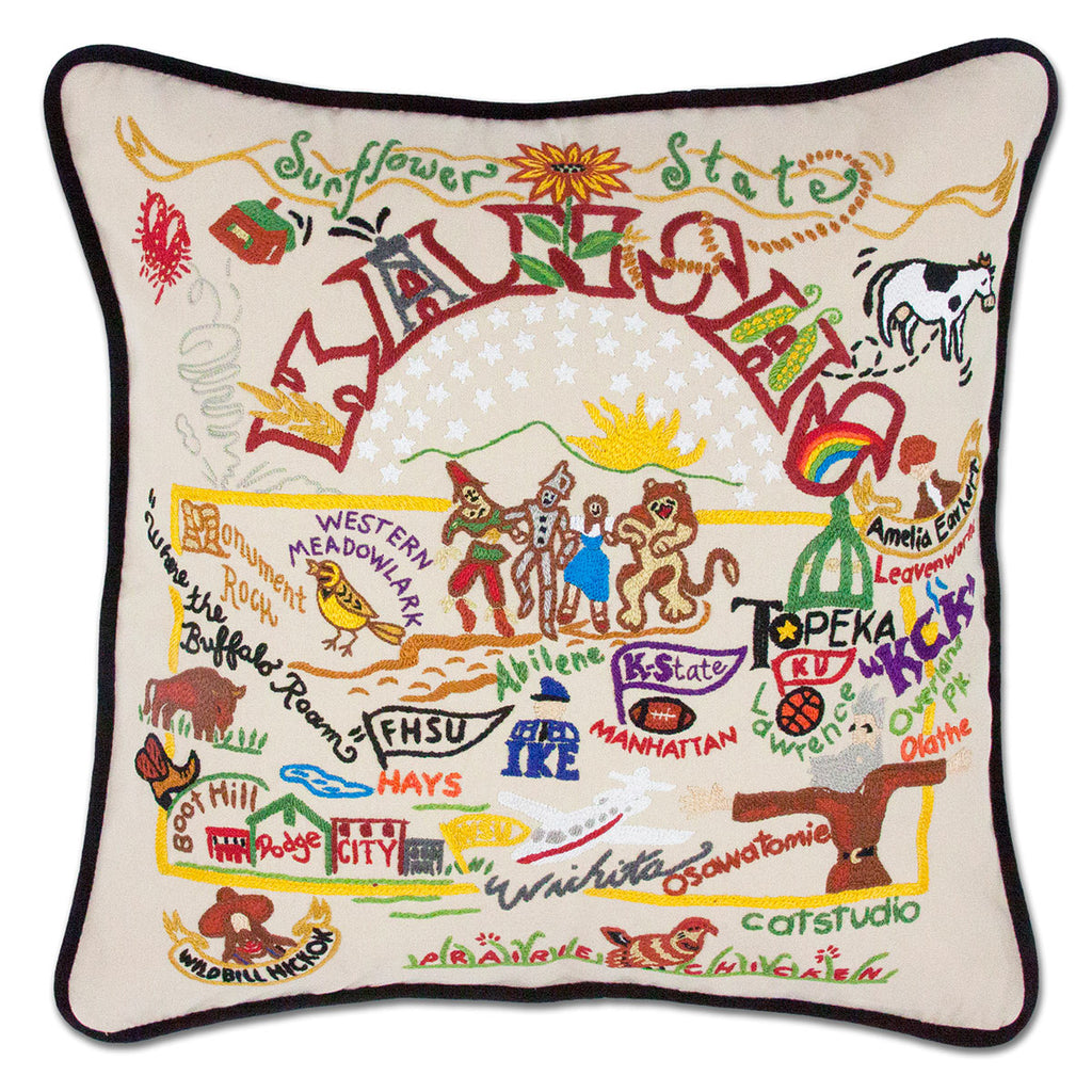 Kansas State Sunflower embroidered throw pillow with state flower.