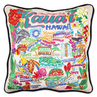 Kauai Tropical Island hand-embroidered throw pillow showcasing iconic landmarks