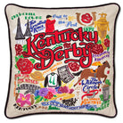 Kentucky Derby Horse Racing hand-embroidered throw pillow showcasing iconic landmarks