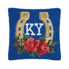 Kentucky Horseshoe & Rose Hooked Wool Throw Pillow, 10x10 inch, front view