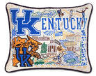 Kentucky Wildcats University hand-embroidered throw pillow featuring school colors and mascot imagery