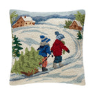 Kids Christmas Tree Hooked Wool Throw Pillow, 18x18 inch, front view