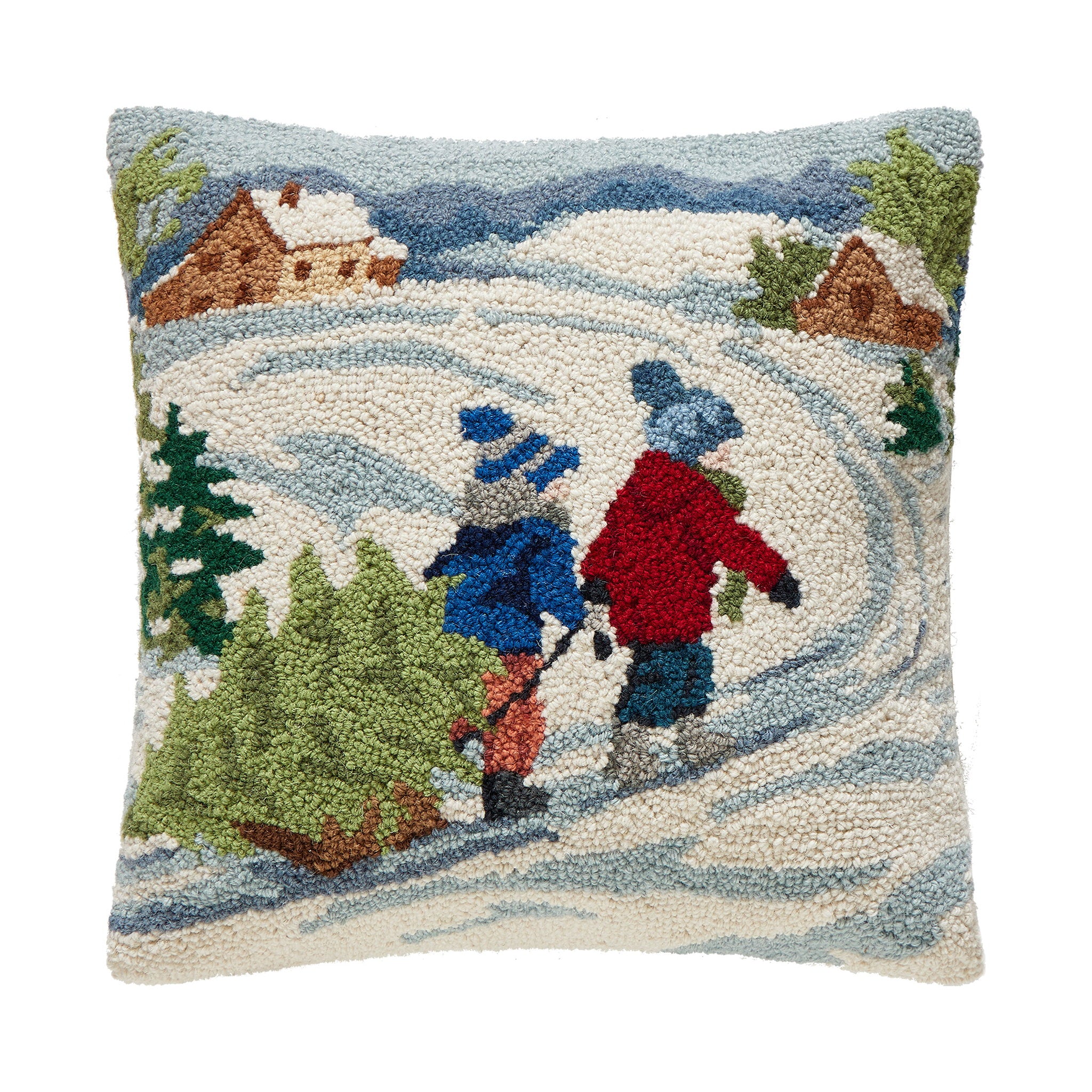 Kids Christmas Tree Hooked Wool Throw Pillow, 18x18 inch, front view