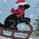 Lab on Sled Hooked Wool Christmas Throw Pillow, close-up detail