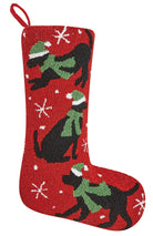 Lab Trio Hooked Wool Christmas Stocking, 12x20 inch, front view