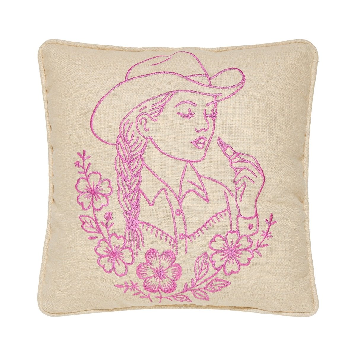 Lady Embroidered Throw Pillow, 14x14 inch, front view