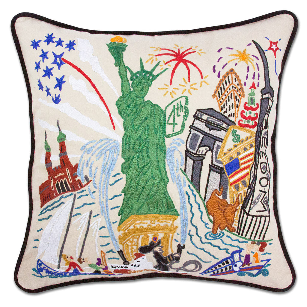 Statue of Liberty XL embroidered throw pillow with detailed statue design.