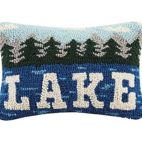 Lake Hooked Wool Throw Pillow, close-up detail