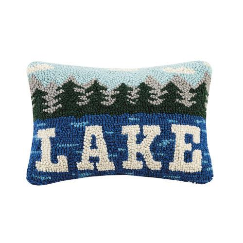 Lake Hooked Wool Throw Pillow, 8x12 inch, front view