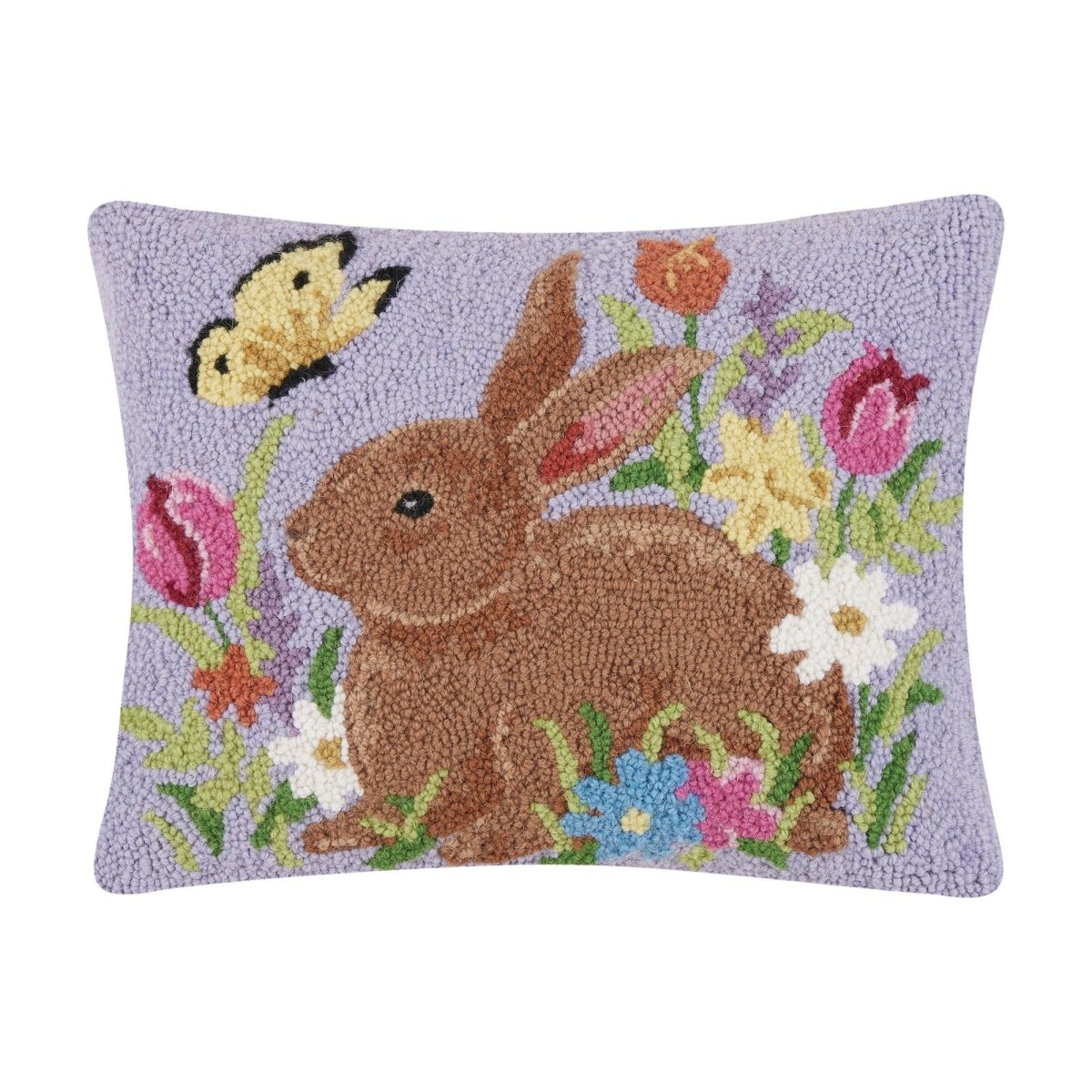 Lavender Bunny Hooked Wool Easter Throw Pillow, 14x18 inch, front view