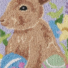 Lavender Bunny with Eggs Hooked Wool Easter Throw Pillow, close-up detail