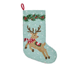 Leaping Reindeer Hooked Wool Christmas Stocking, 12x20 inch, front view