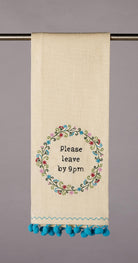 Leave by 9 with Pom Poms Kitchen Towel, 15x22 inch, front view