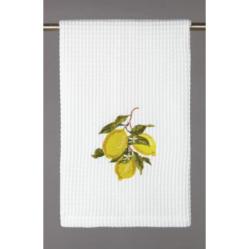 Lemon Waffle Weave Embroidered Kitchen Towel, 16x25 inch, front view