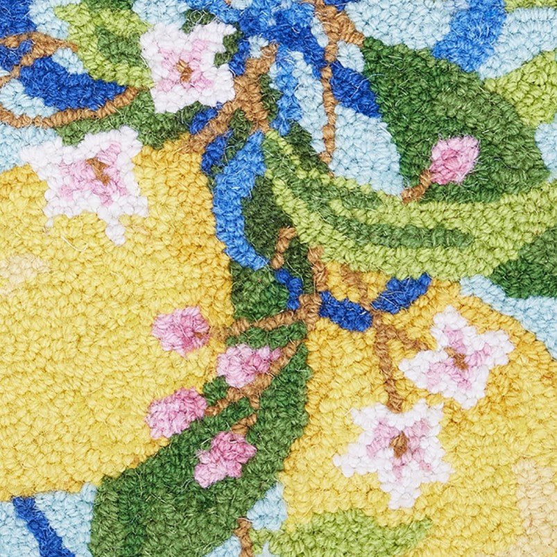 Lemons Hooked Wool Throw Pillow, close-up detail