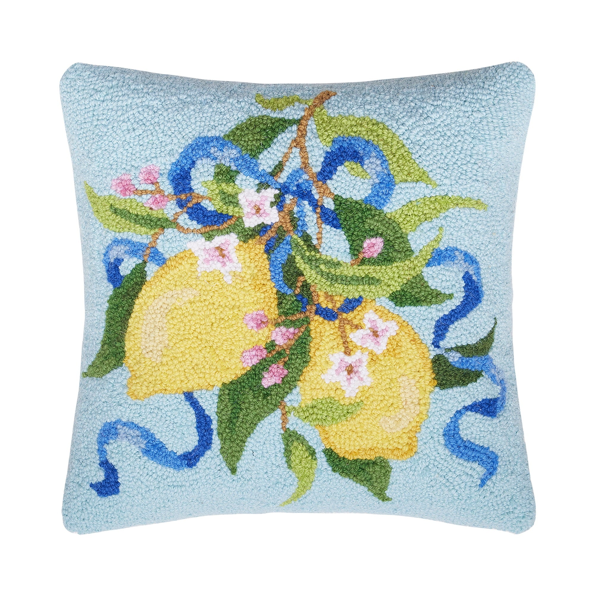 Lemons Hooked Wool Throw Pillow, 16x16 inch, front view