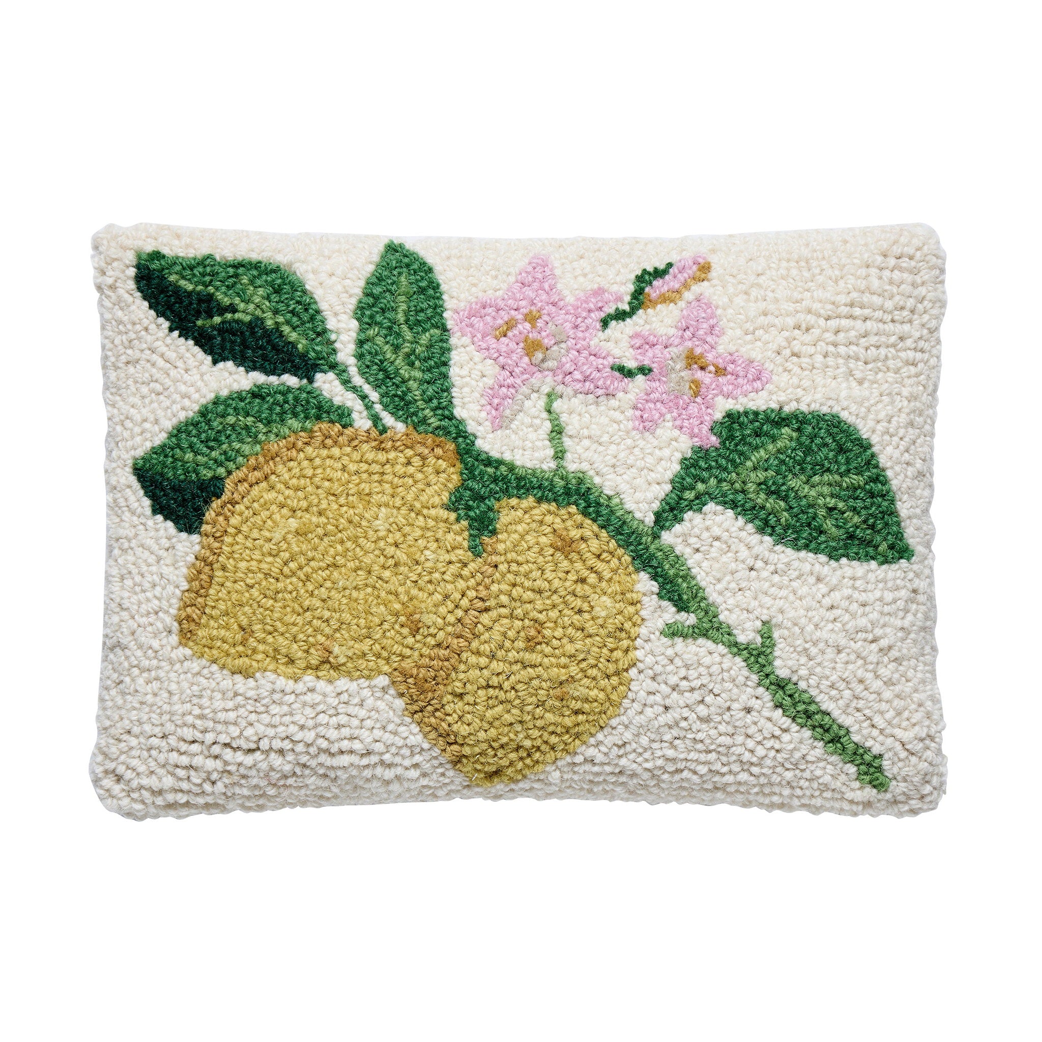 Lemons on a Branch Hooked Wool Throw Pillow, 8x12 inch, front view