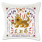 Leo Astrology Zodiac hand-embroidered throw pillow showcasing iconic landmarks