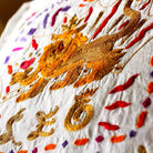 Leo Astrology Zodiac Embroidered Throw Pillow - close-up detail of hand-embroidered needlepoint stitching