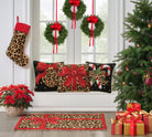 Leopard Christmas Hooked Wool Stocking shown alongside other designs in the same collection, 12x20 inch