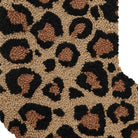 Leopard Christmas Hooked Wool Stocking, close-up detail