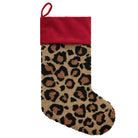 Leopard Christmas Hooked Wool Stocking, 12x20 inch, front view