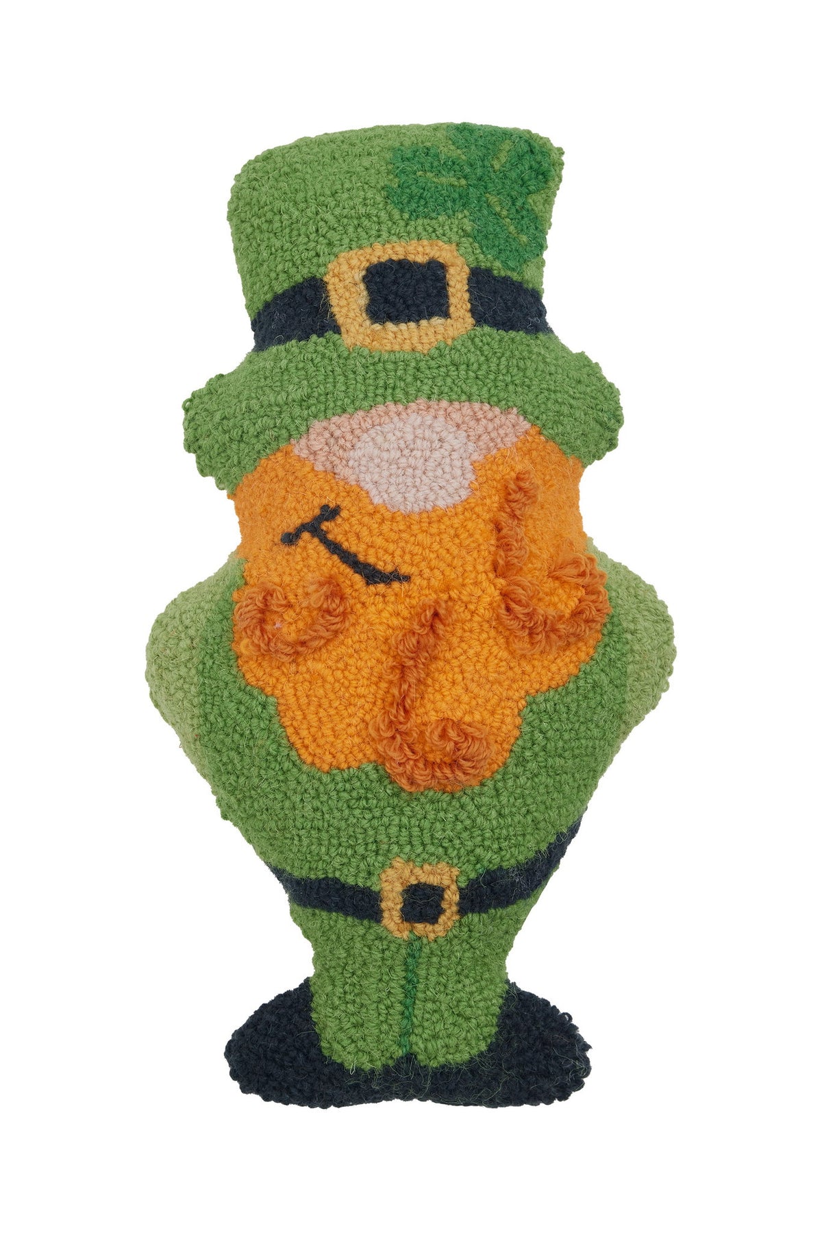 Leprechaun Shamrock Hooked Wool St. Patrick's Day Throw Pillow, 9x16 inch, front view