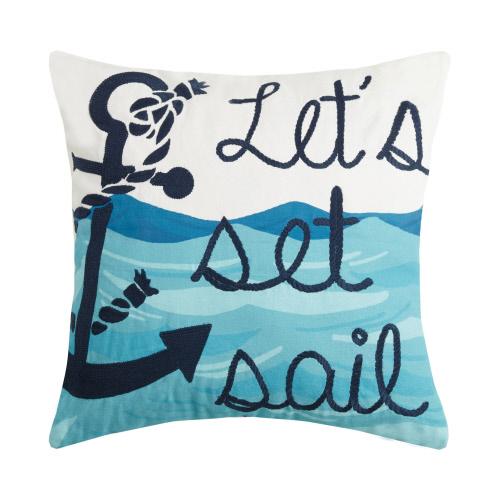 Let's Set Sail Embroidered Throw Pillow, 16x16 inch, front view
