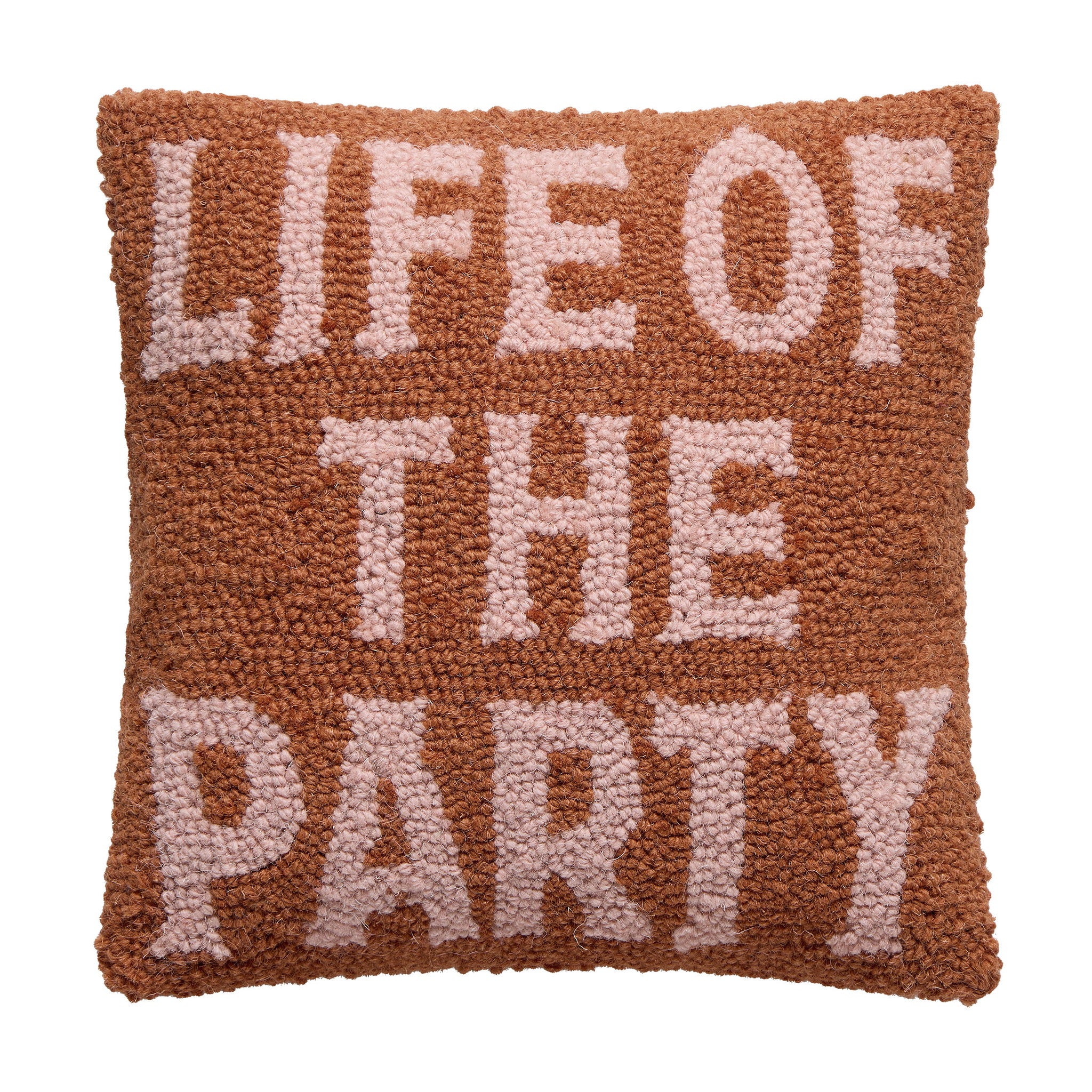 Life of the Party Hooked Wool Throw Pillow, 12x12 inch, front view