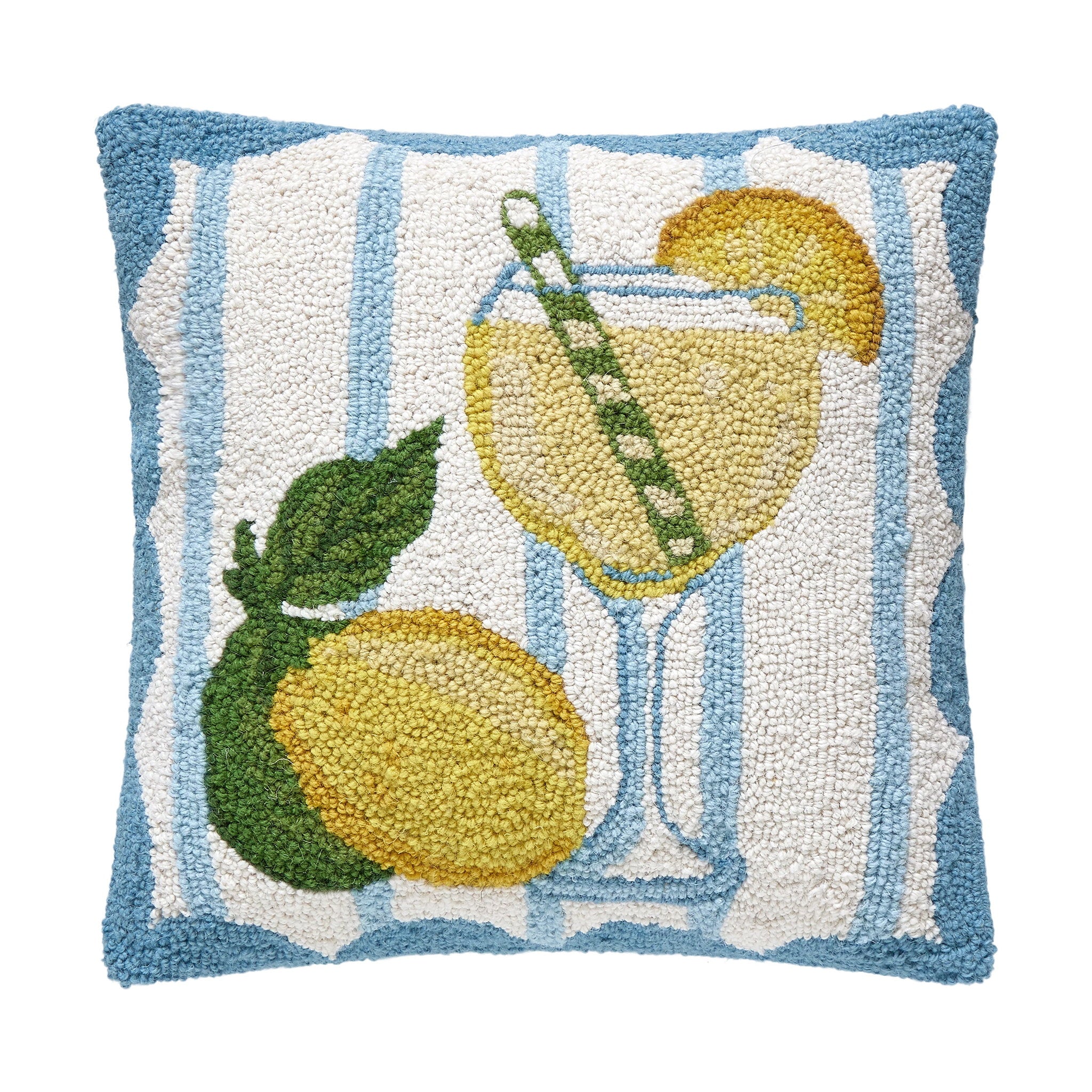 Limoncello Spritz Hooked Wool Throw Pillow, 16x16 inch, front view