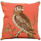 Little Hawk Owl needlepoint throw pillow with rustic nature wildlife lodge design