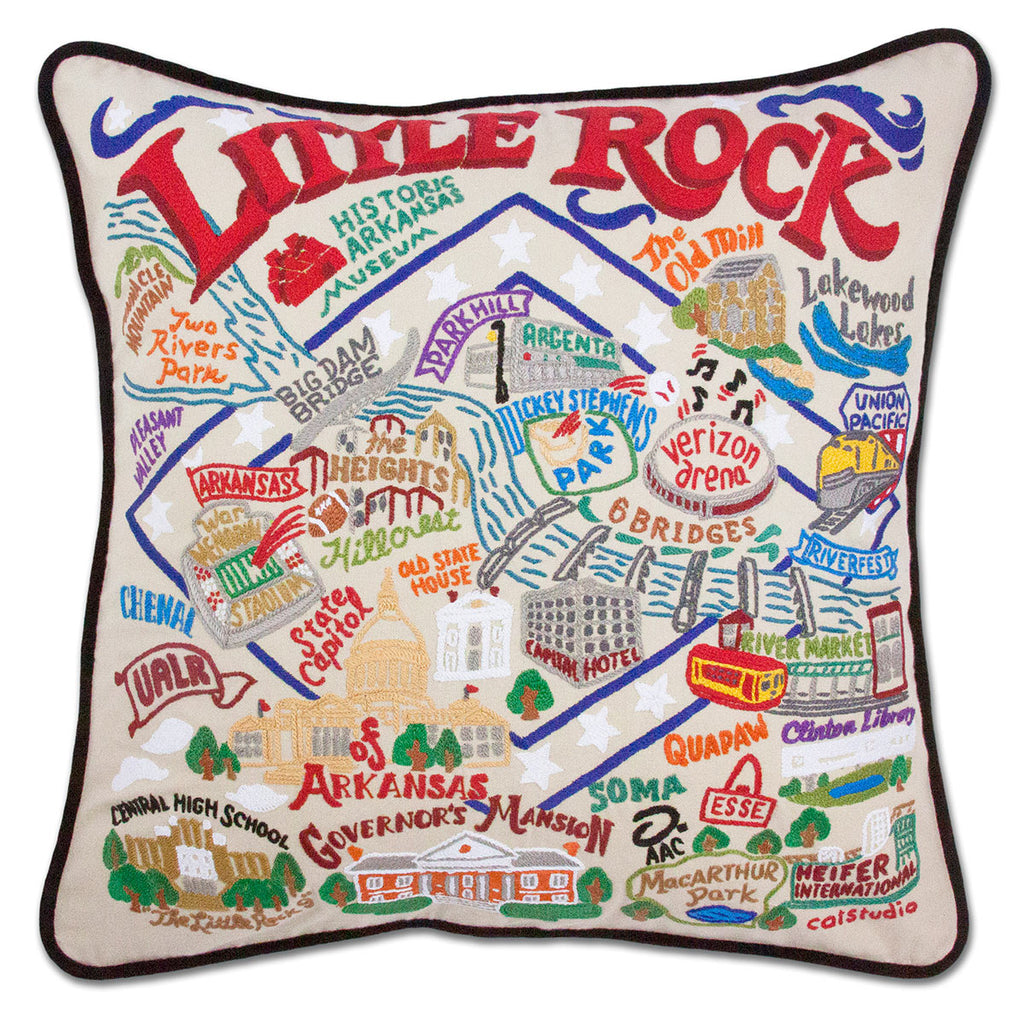 Little Rock, AR Capital City embroidered throw pillow with state symbols.