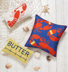 Lobster Bake Printed Throw Pillow shown alongside other designs in the same collection, 20x20 inch