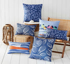 Lobster Cove House Printed Throw Pillow shown alongside other designs in the same collection, 20x20 inch