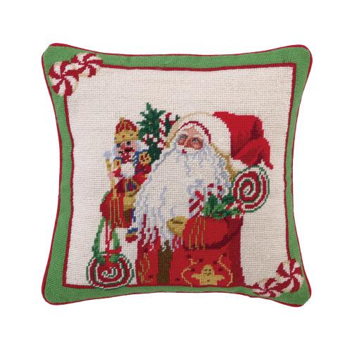 Lolly Jolly Christmas Wool Needlepoint Throw Pillow, 12x12 inch, front view