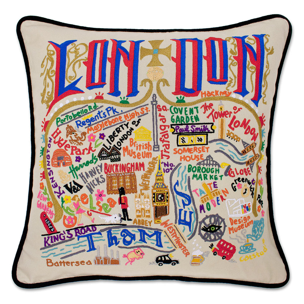 London Bridge Historic City embroidered throw pillow with iconic bridge.