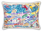 Long Island hand-embroidered Variant 2 throw pillow showcasing iconic landmarks