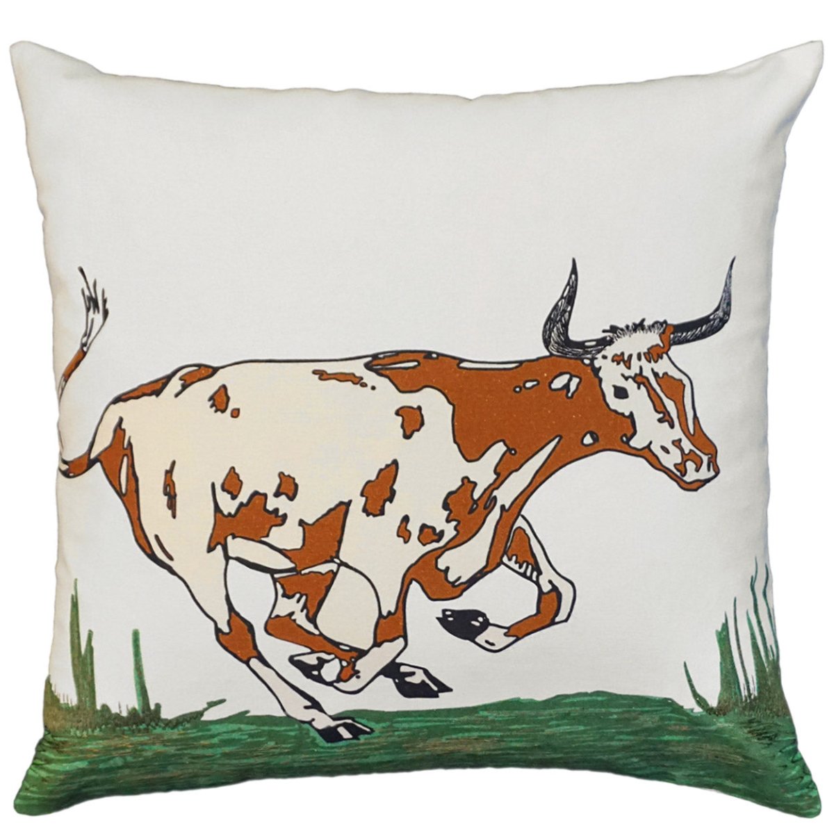 Longhorn Cow needlepoint throw pillow with rustic lodge-style design